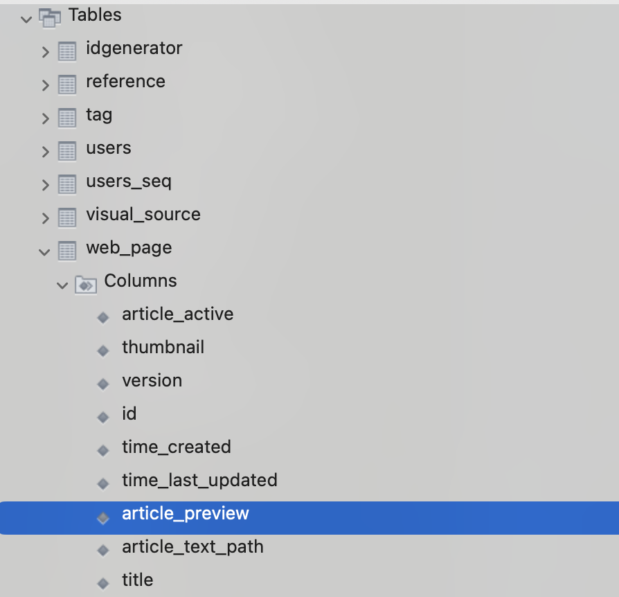 Old web app schema